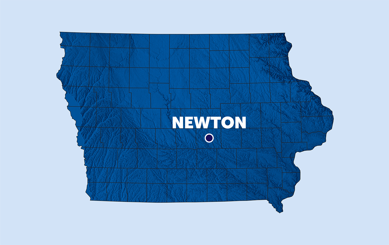 map of iowa with a pinpoint on newton