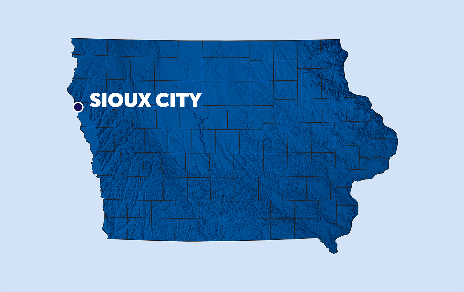 map of iowa with a pinpoint on sioux city