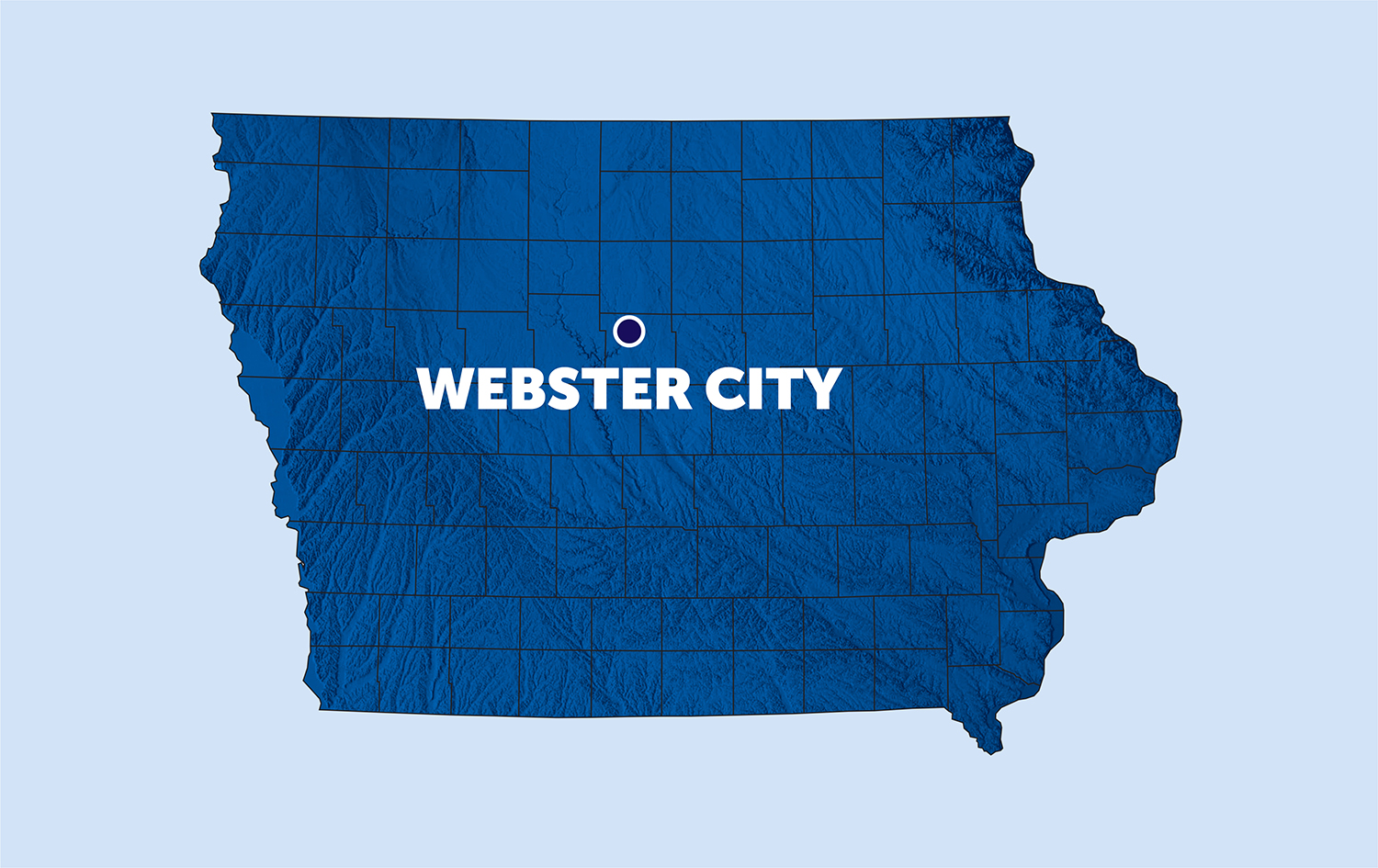 map of iowa with a pinpoint on webster city